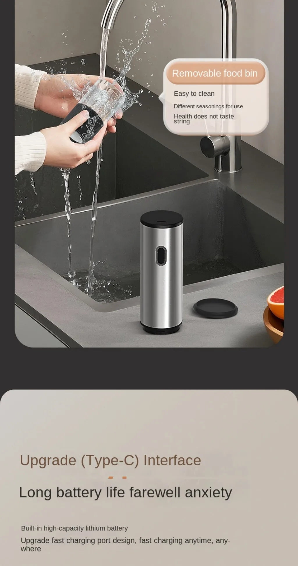 1pc/2pcs Electric Salt and Pepper Grinder Automatic Rechargeable Pepper Mill Shakers External Adjustable Coarseness Kitchen