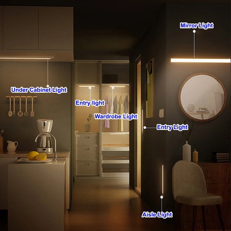 Wireless USB Rechargeable Motion Sensor LED Bar Light Induction Night Light Portable Cordless Magnetic Cabinet Lamp for Kitchen