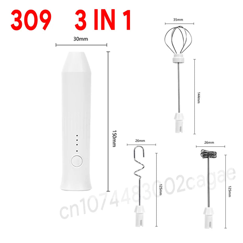 HOT Electric Milk Frother + Egg Beater Wireless Type-C Charging 3 Speeds Mini Handheld Foam Maker Coffee Whisk Cooking Tools