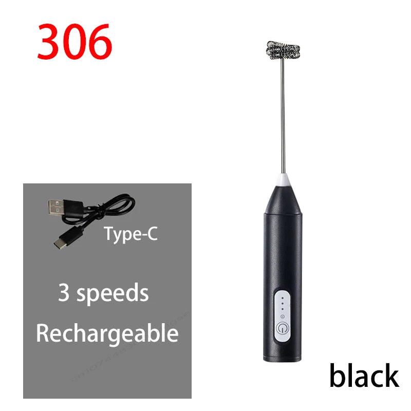HOT Electric Milk Frother + Egg Beater Wireless Type-C Charging 3 Speeds Mini Handheld Foam Maker Coffee Whisk Cooking Tools