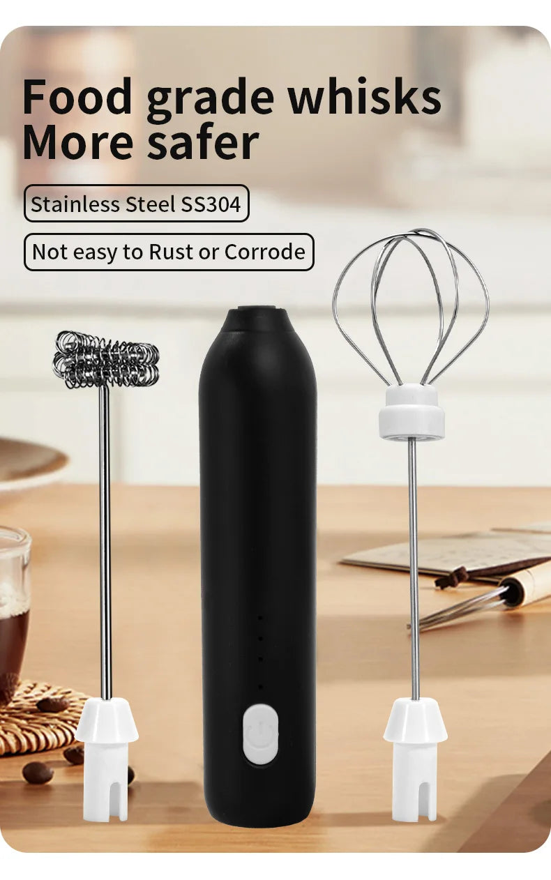 HOT Electric Milk Frother + Egg Beater Wireless Type-C Charging 3 Speeds Mini Handheld Foam Maker Coffee Whisk Cooking Tools