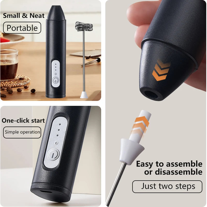 HOT Electric Milk Frother + Egg Beater Wireless Type-C Charging 3 Speeds Mini Handheld Foam Maker Coffee Whisk Cooking Tools