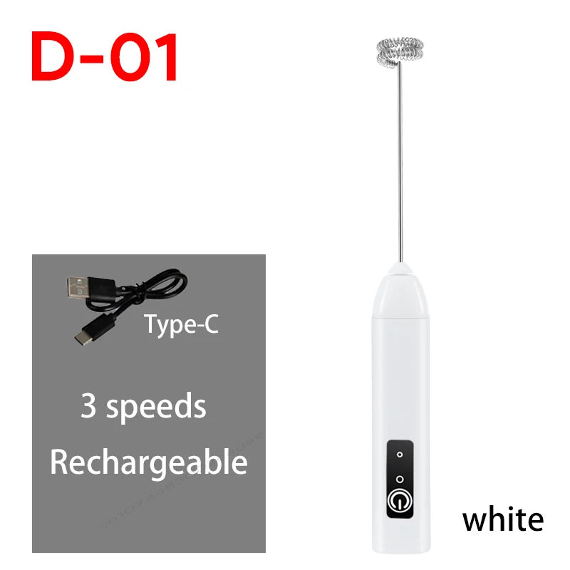 HOT Electric Milk Frother + Egg Beater Wireless Type-C Charging 3 Speeds Mini Handheld Foam Maker Coffee Whisk Cooking Tools