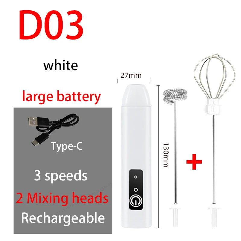 HOT  Electric Milk Frother + Egg Beater Wireless Type-C Charging 3 Speeds Mini Handheld Foam Maker Coffee Whisk Cooking Tools