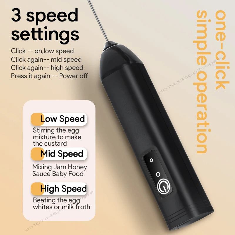 HOT  Electric Milk Frother + Egg Beater Wireless Type-C Charging 3 Speeds Mini Handheld Foam Maker Coffee Whisk Cooking Tools