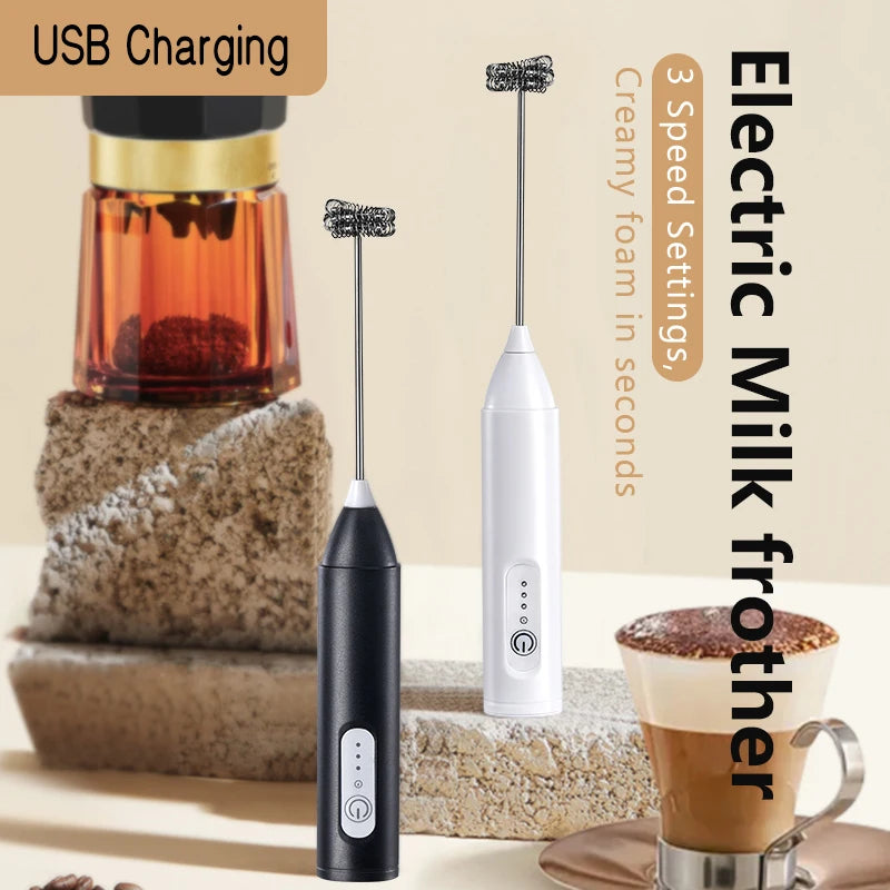 HOT  Electric Milk Frother + Egg Beater Wireless Type-C Charging 3 Speeds Mini Handheld Foam Maker Coffee Whisk Cooking Tools