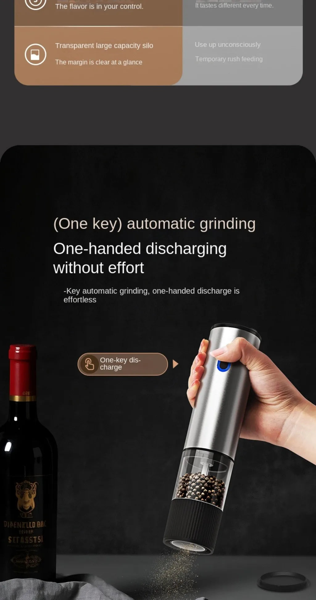 1pc/2pcs Electric Salt and Pepper Grinder Automatic Rechargeable Pepper Mill Shakers External Adjustable Coarseness Kitchen