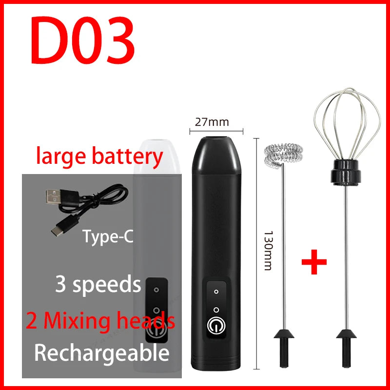 HOT  Electric Milk Frother + Egg Beater Wireless Type-C Charging 3 Speeds Mini Handheld Foam Maker Coffee Whisk Cooking Tools